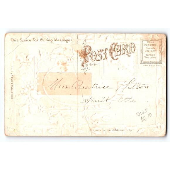 Vintage Embossed 1910 Christmas Postcard with Santa and Sledding Scene - Picture 2 of 2